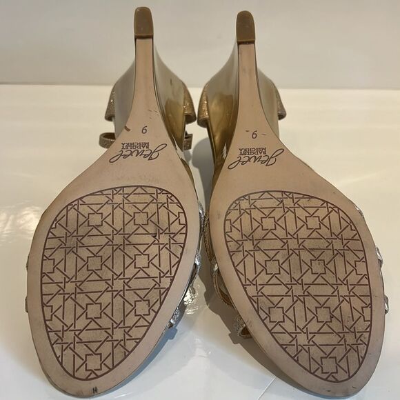 Badgley Mischka “Jewel” Gold Wedge Heel Strappy Sandals Shoes‎ Size 9 - Picture 10 of 14